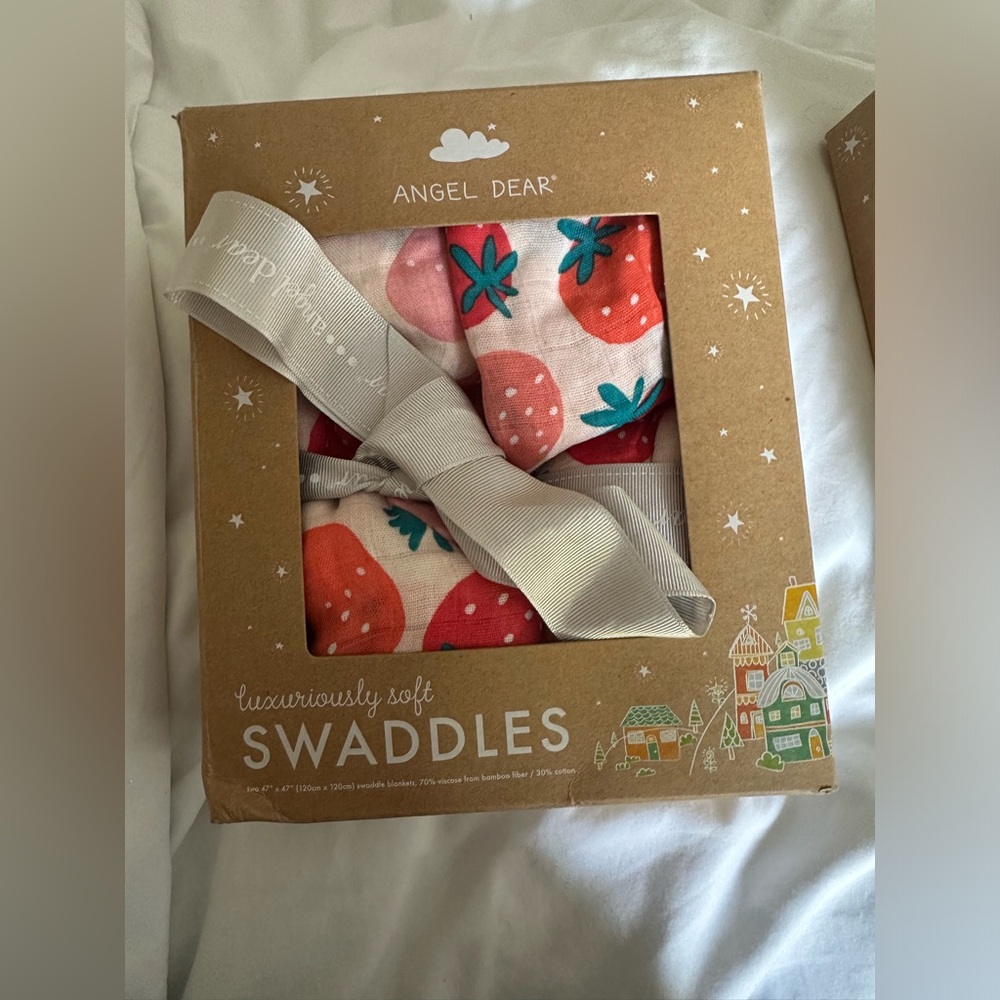 Angel dear luxury swaddles 2 pack pink strawberries girls swaddles